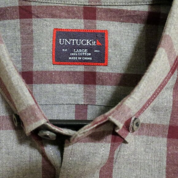 UNTUCKit Shirt Mens Large Long Sleeve Button Gray Maroon Stripes - Picture 3 of 6